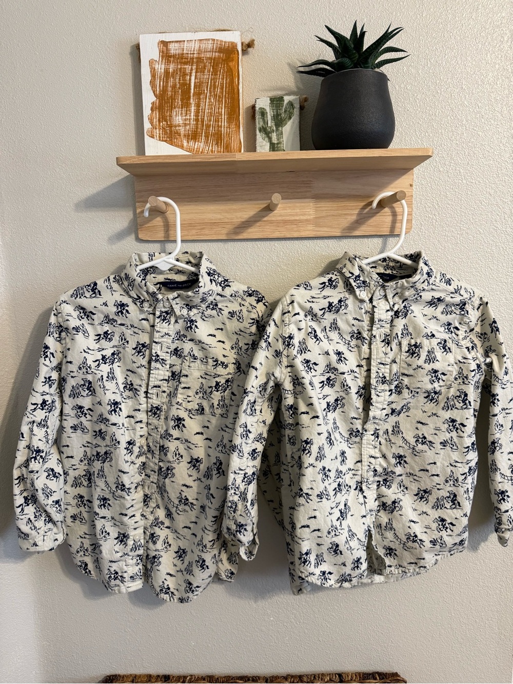 Janie and Jack Cream Shirt with Navy Scenic Print